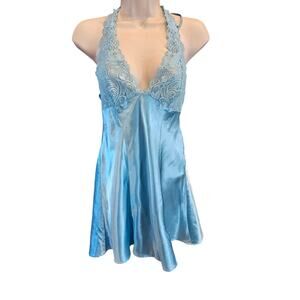 Fredricks of Hollywood size S blue satin sexy teddy lingerie dress NWOT comfort